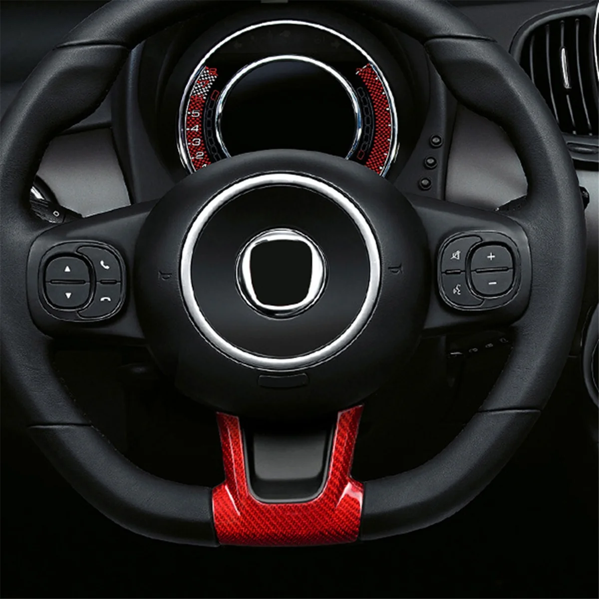 Real Hard Carbon Fiber Sticker for Fiat 500 2008-2023 Car Black Red Center Steering Wheel Cover Trim(A)