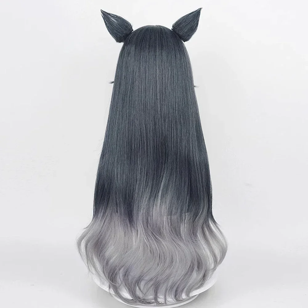 Texas The Omertosa Wigs Synthetic Long Wavy Blue Gray Gradient Arknights Game Anime Cosplay Hair Wig for Daily Party