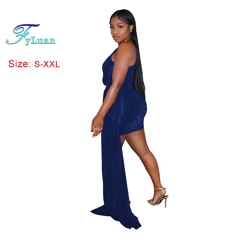 2025 แฟชั่นผู้หญิงชุดมินิไหล่เอียงหนึ่งแขน Silky เงาพื้นผิวกระชับหญิงชุดราตรีเสื้อผ้า