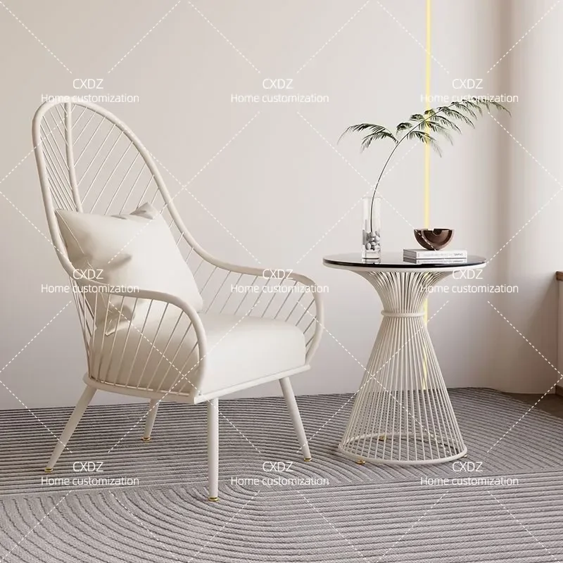 Cream Outdoor Balcony Leisure Table and Chairs Set Simple Single Sofa Chair with Coffee Table 3 Piece Courtyard Furniture