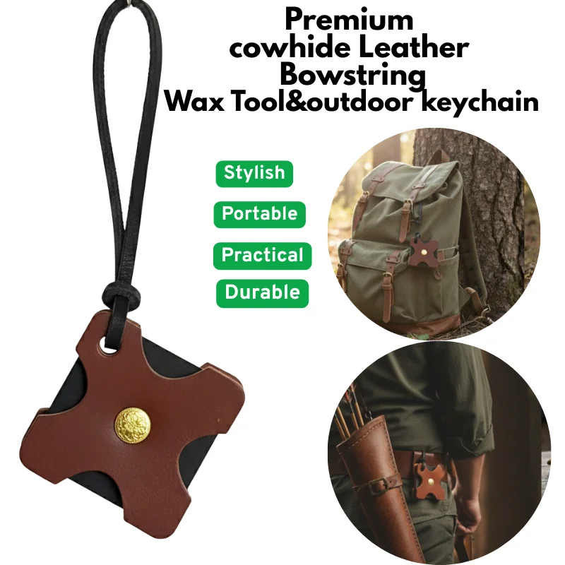 

Premium cowhide Leather Bowstring Wax Tool Outdoor Keychain– Unique Waxing Brush for Archery, Clean & Easy Application