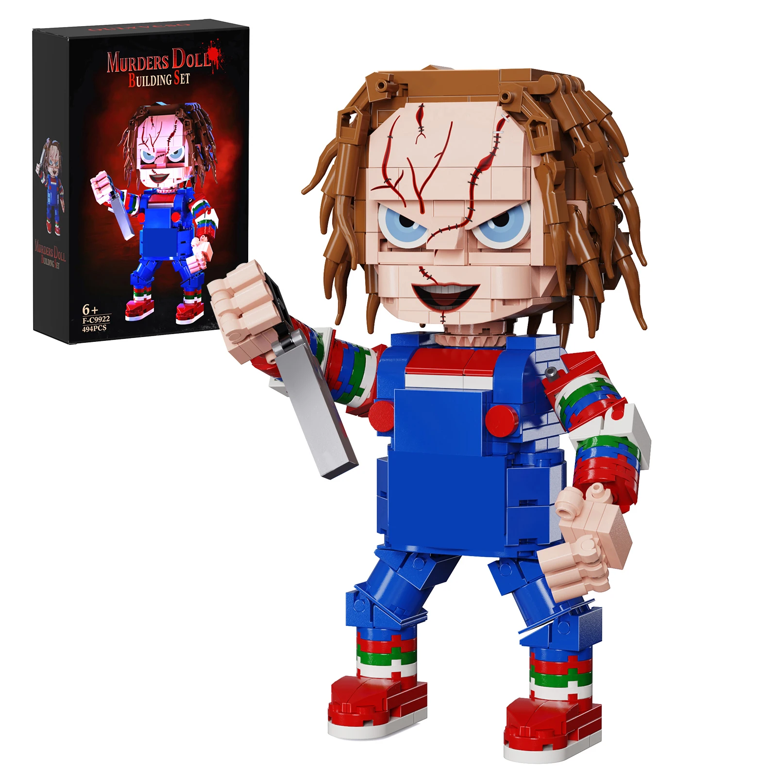 Halloween Horror-Puppen-Bausteine Gruselige Filmclown-Figuren Modellbausatz - Dekoratives und Geschenktaugliches Spielzeug für Fans Geeignet für Alle Altersgruppen