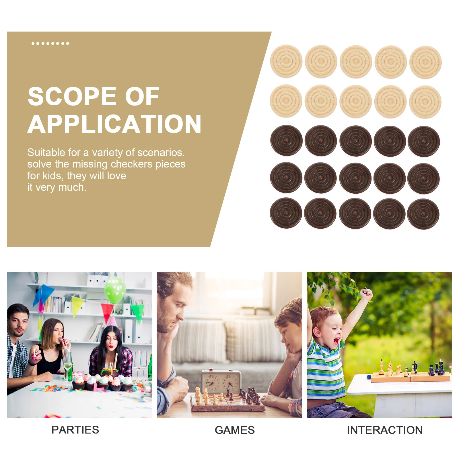 

48Pcs Wood Checkers Set Universal Design Stackable Pieces Comfortable Hand Feel Perfect for Family Chess Entertainment