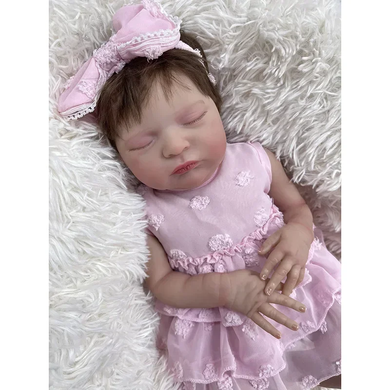 48cm Reborn Baby Doll Laura Newborn Baby Size Hand Rooted Hair 3D Skin with Visible Veins Real Looking Baby Dolls Muñecas Reborn