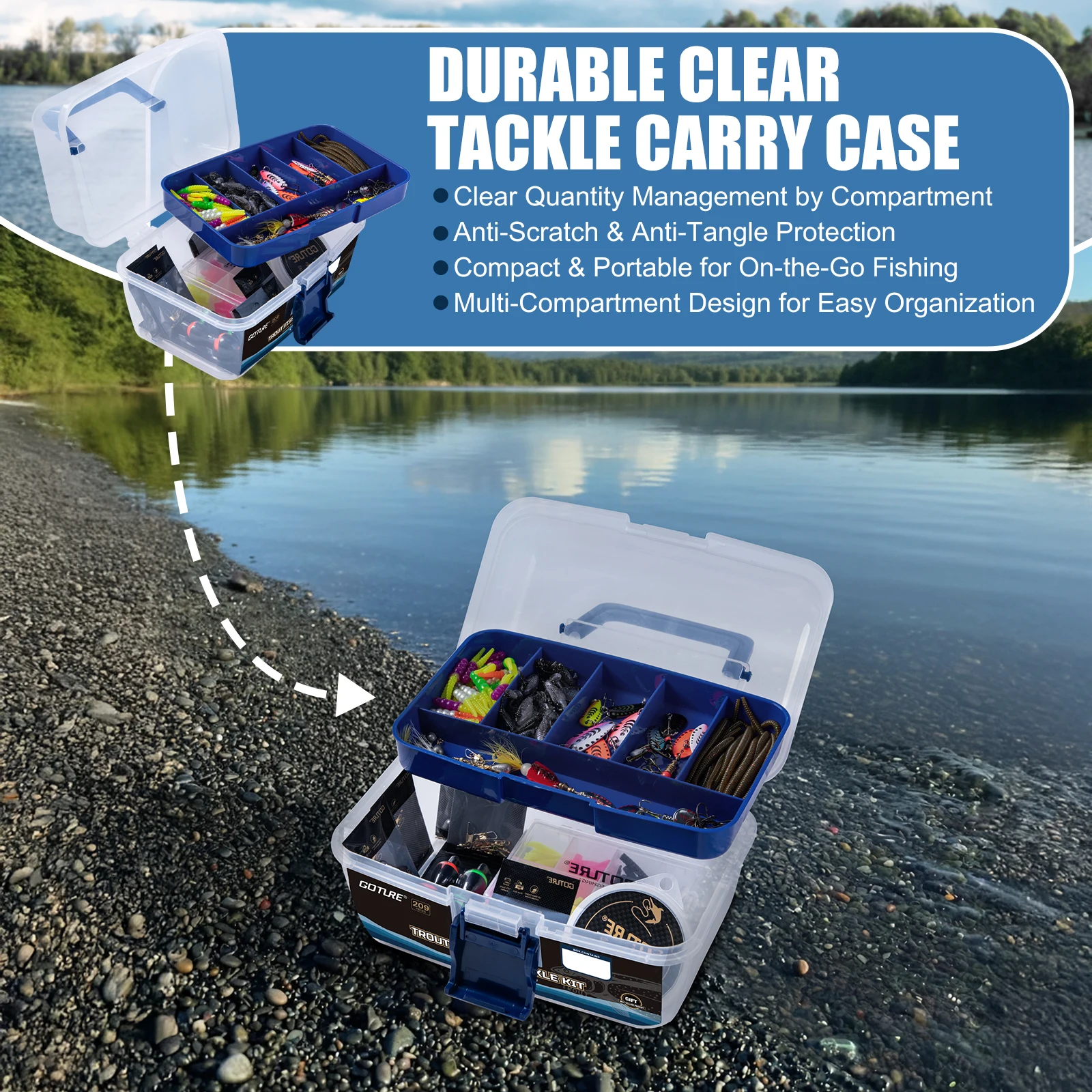 

Goture 209/281pcs Portable Fishing Tackle Box Included Tackle Fishing Lure Kit,with Removable Compartments for Trout/Pike/Bass