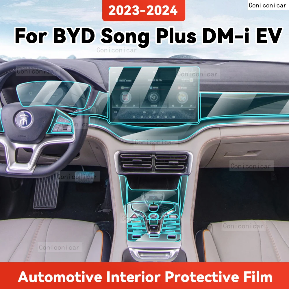 

TPU For BYD SONG PLUS DM-i EV 2023 2024 Transparent Protective Film Car Interior Central Control Navigation Panel Auto Sticker