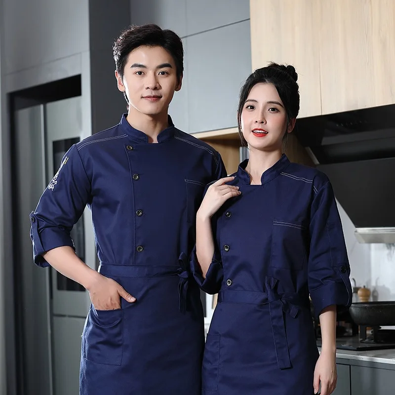 Long Sleeve Autumn and Winter Clothes Hotel Kitchen Catering Hot Pot Restaurant Chef Uniform Whi