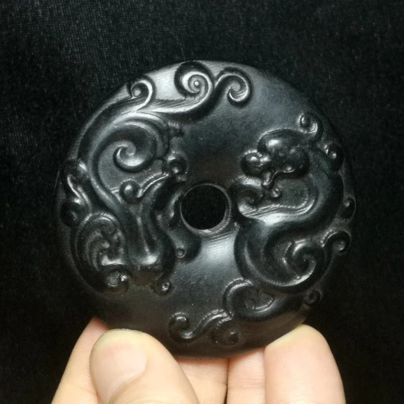 Hongshan Culture Archaize Black Iron Meteorite Dragon Phoenix Peace Buckle Statue