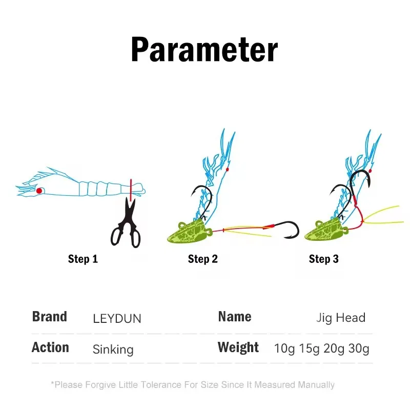 Leydun 10g 15g 20g 30g 40g 60g Jighead Fishing Lure Tenya Madai Jig Saltwater Jighead Lead Sea Boating Bait Shrimp Rubber Jigs