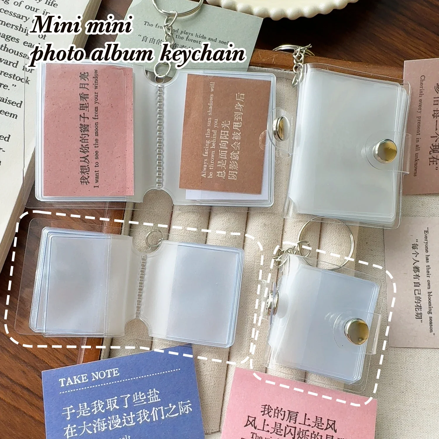 جيوب ألبومات الصور المحمولة المفاتيح مجوهرات حامل الصور 1/2 بوصة ألبومات الصور الصغيرة لبطاقات حامل تخزين قلادة كيرينغ #6