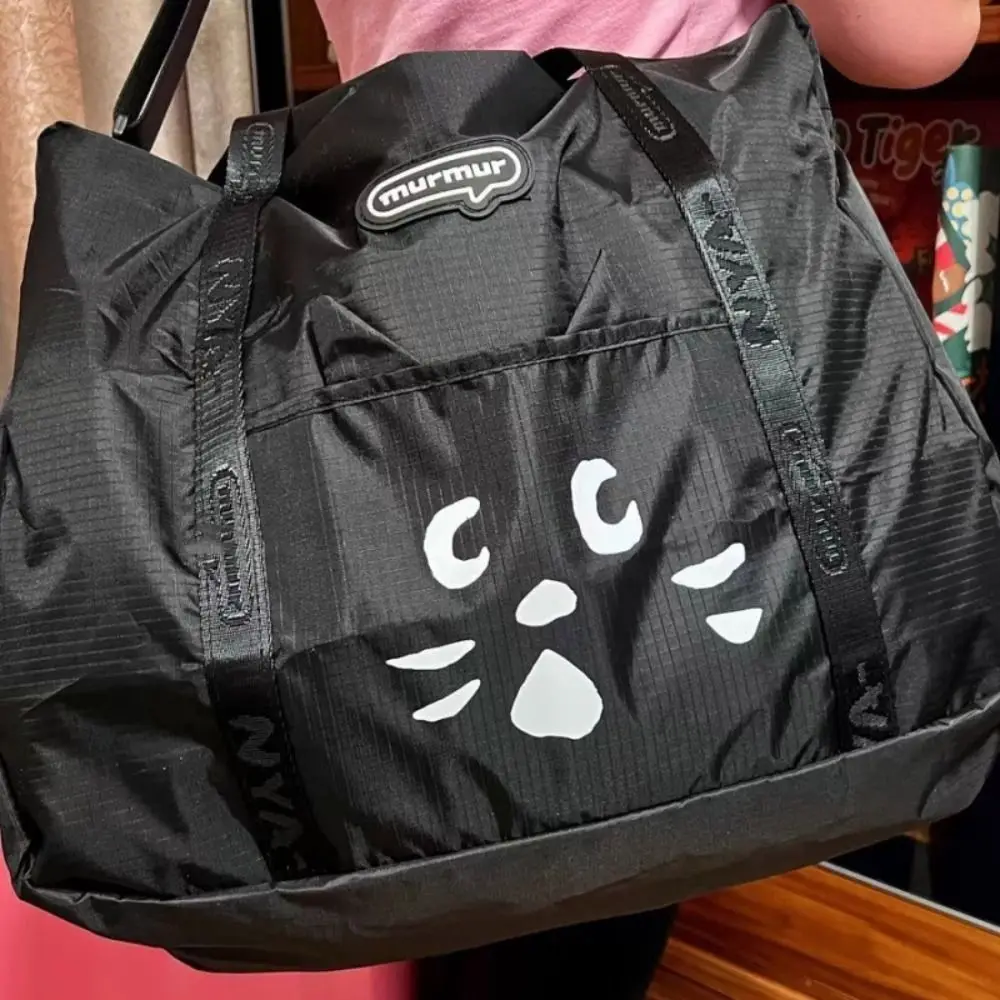 

Shoulder Bag Cartoon Cat Nylon Cloth Bag Nylon Portable Travel Duffel Bag Multi Pocket Crossbody Gym Storage Bag