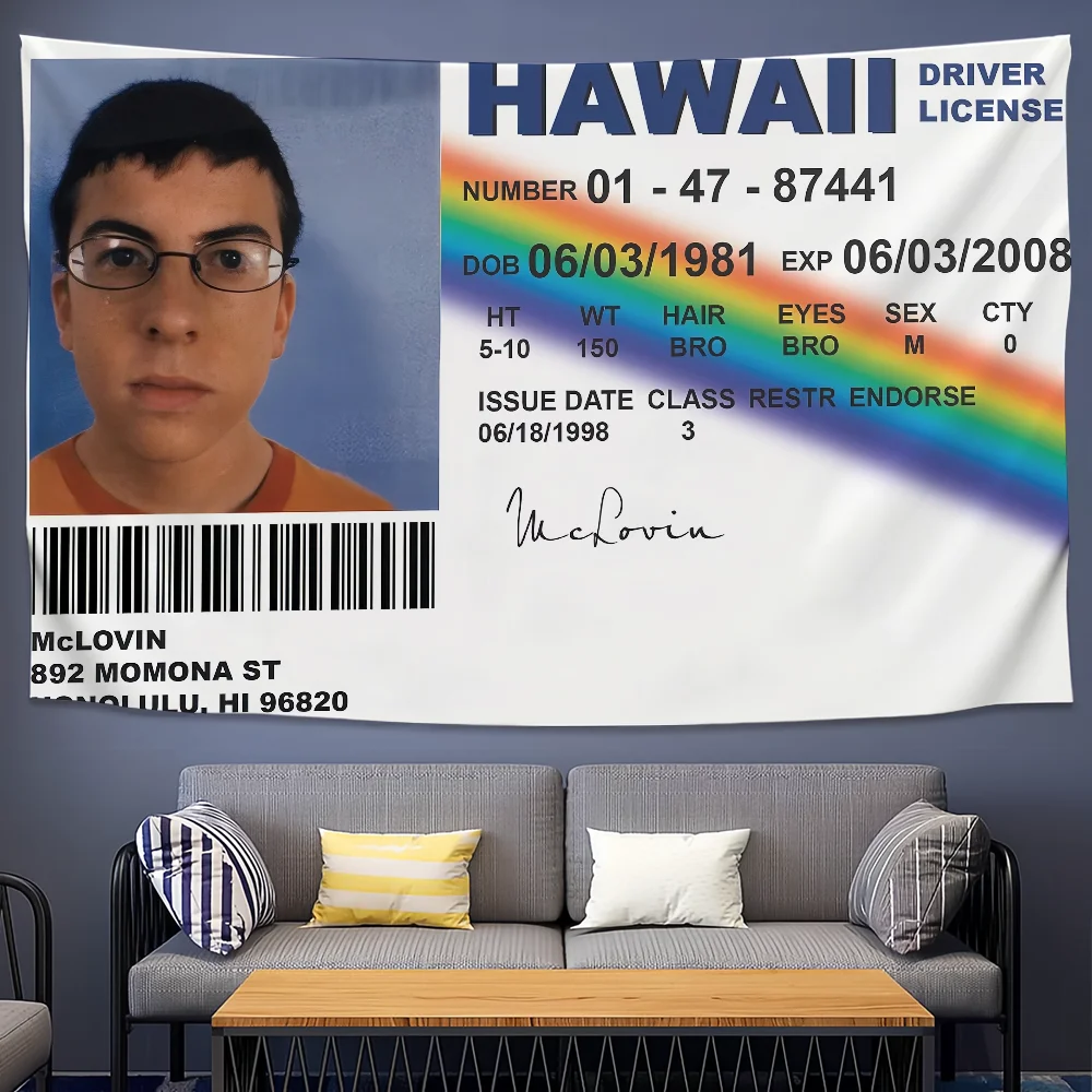 فيلم كلاسيكي Superbad McLovin معرف العلم للنزهة حفلة فنية ديكور المنزل لافتة التخييم في الهواء الطلق