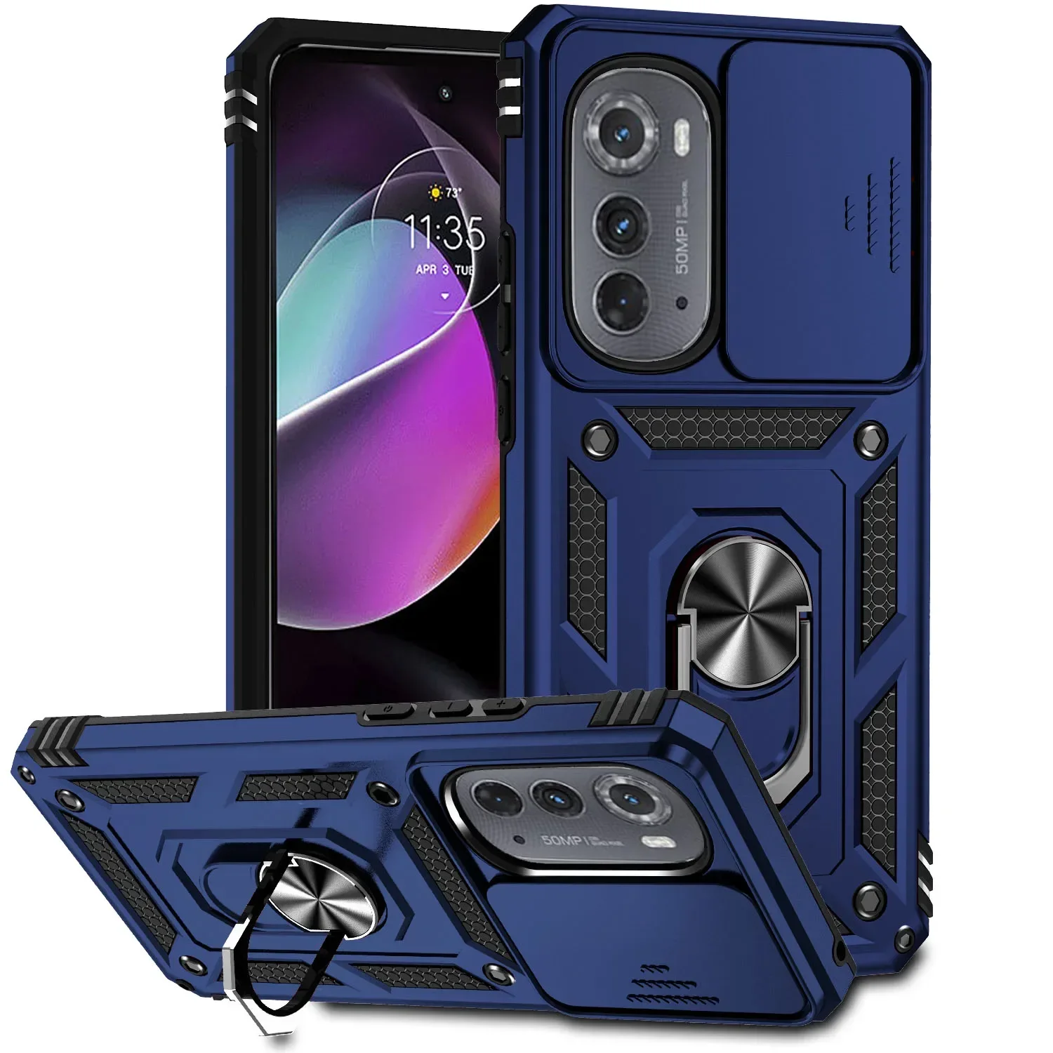 Para Motorola Moto Edge Plus 2023 2022 2024 Funda de silicona para teléfono soporte de anillo cubierta deslizante Funda protectora para cámara Funda