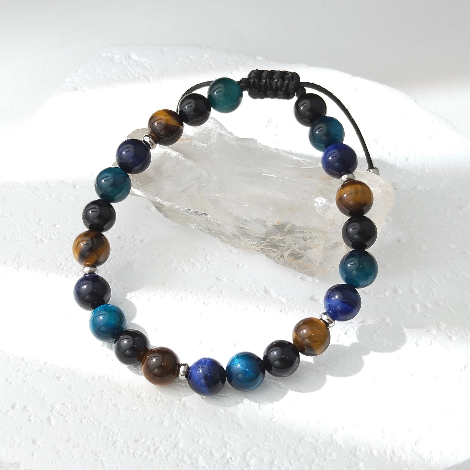 

Lii Ji Natural Stone Dyed Color Tiger's Eye Black Tourmaline 8mm Adjustable Bracelet for Male Jewelry 20-27cm