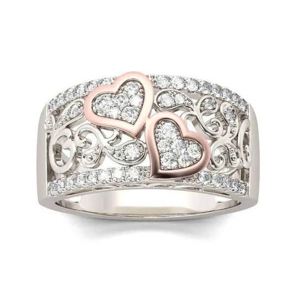 925 Sterling Silver Rose Gold Color Separation Heart Ring Hot Sale New Classic