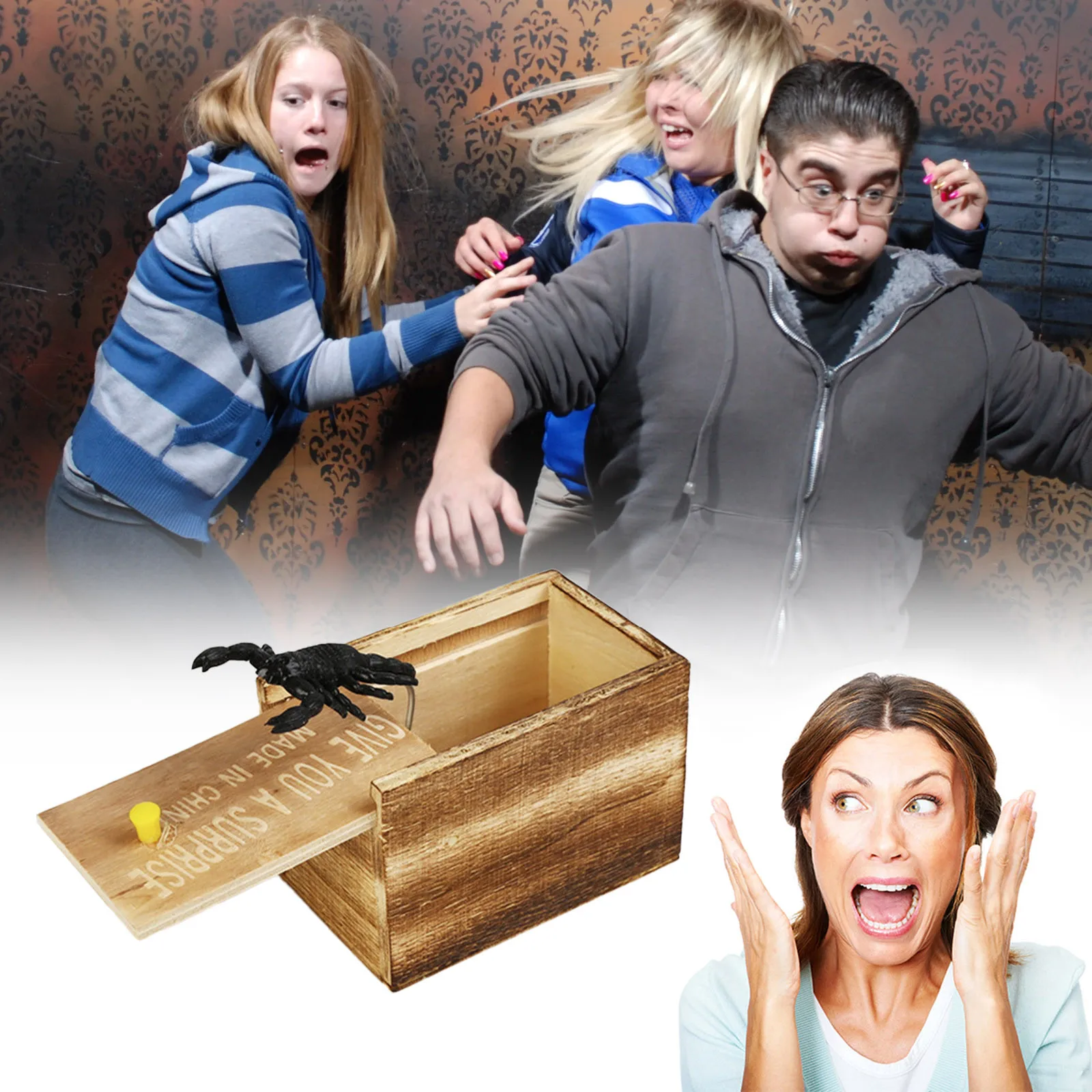 

Оригинальная коробка для розыгрышей в виде скорпионов, забавная деревянная коробка для пугания, забавная шутка ручной работы, игрушка для новорожденных, женское платье на месяц