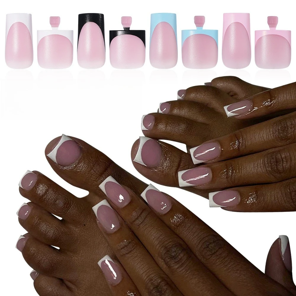 60Pcs Square French False Toe Nails Matte French Tip Press On Toenails Summer Foot Nail Art Fake Nail Tips