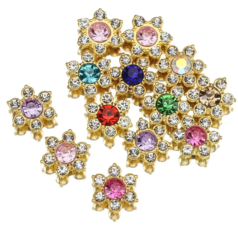 50 pcs Kristal Rhinestone Bunga 13mm Berwarna-warni Cabochon Flat Backing Patch untuk Pembuatan Perhiasan Bros Aksesoris DIY