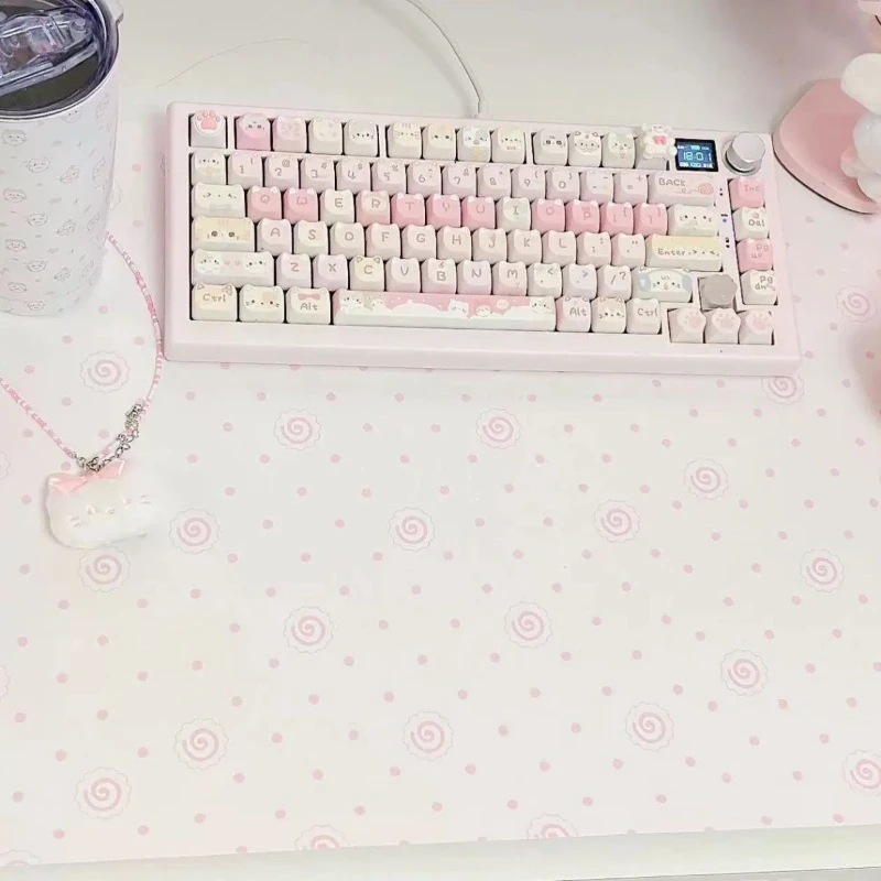 Ins Cute Pink Polka Dot Pu Leather Mouse Pad Waterproof Large Desk Mat Protective Game Keyboard For Dorm Desk Dressing Table Mat