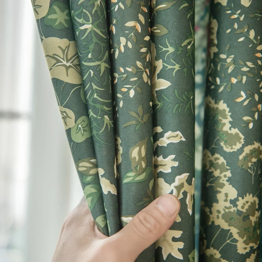 NAPEARL Blackout Green Curtain Printed Plant Leaves Pattern Window Curtain Sheer Living Room Home Decor 1PC