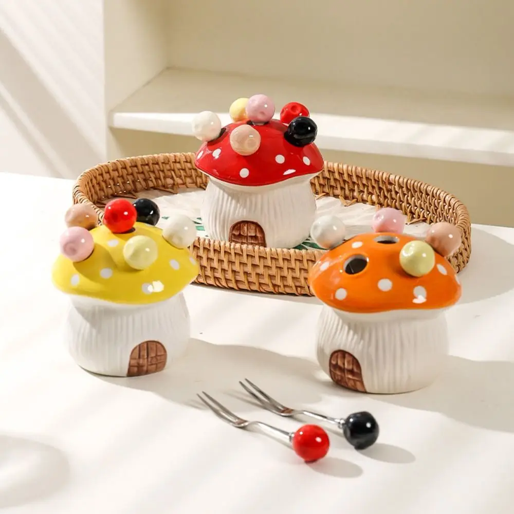 

3D Stainless Steel Fruit Fork Cute Rustproof Mushroom Fruit Sweets Forks Creative with Mushroom Base Dessert Salad Fork