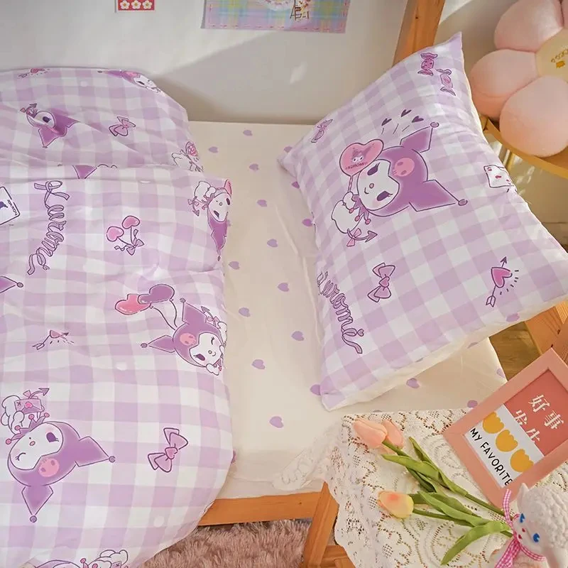 Imagem -04 - Sanrio Anime Series Lilac Duvet Cover Desenhos Animados Kuromi Conjunto de Cama Bonito Fronha Presente de Aniversário Infantil Decorações do Quarto