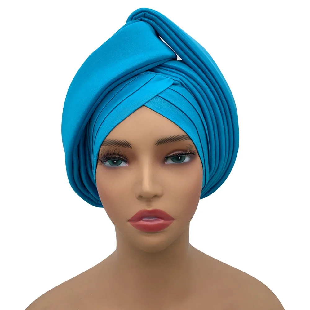 Nigeria Rohseide Autogele Headtie Hochzeit Party Kopfbedeckung Turbante Afrikanische Dame Kopfwickel Geknotete Turban Kappe für Frauen