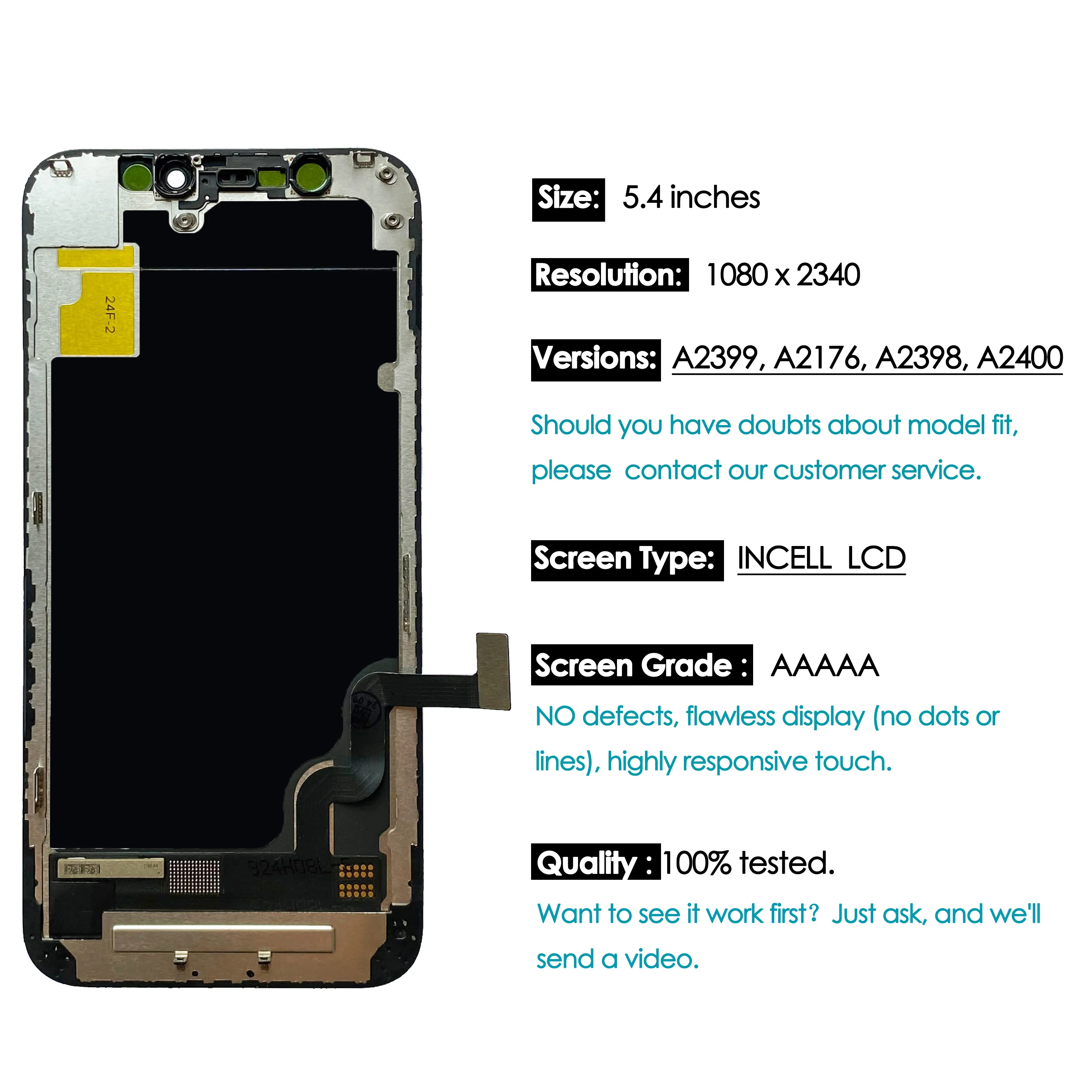 High quality AAA incell LCD For iPhone 12 mini Display Touch 12mini Screen Replacement Digitizer Assembly Repair Parts Wholesale