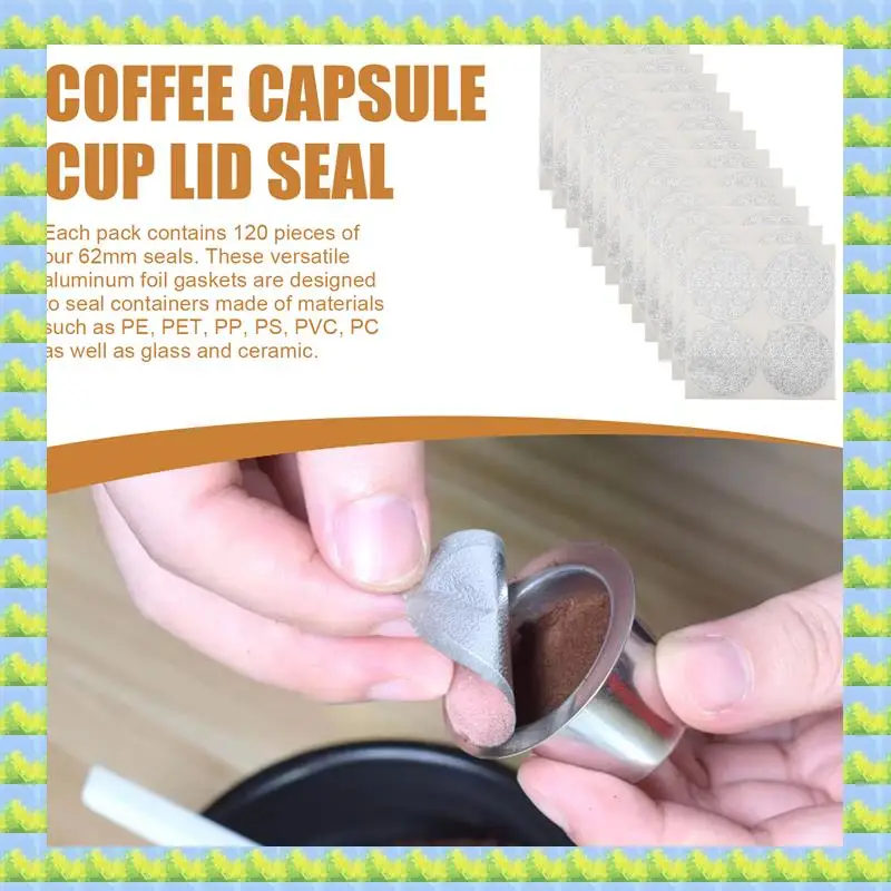 FZFZ Guarnizioni per coperchi in fogli di alluminio - Capsule riutilizzabili Cialde di caffè 120 pezzi, per Vertuoline Vertuo Riutilizzo cialde di caffè Guarnizioni di copertura 62 mm