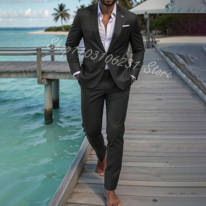 Men Suit Navy Blue Notched Lapel Single Breasted Casual Suit Tailor-made 2 Piece High Quality Wedding Party Tuxedo Costume Homme