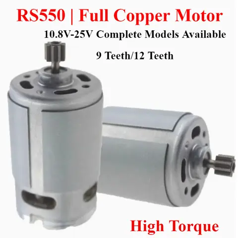 1pcs RS550 DC Motor 10.8/12/14.4/16.8/18/21/25V  Micro Engine Electric Motors with 9/12 Teeth High Torque Gear Box for Drill