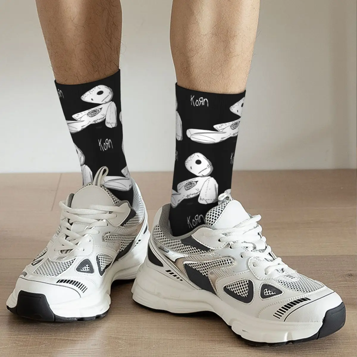 Cool Korn Metal Rock Band Football Socks Doll Logo Polyester Long Socks for Unisex Non-slip