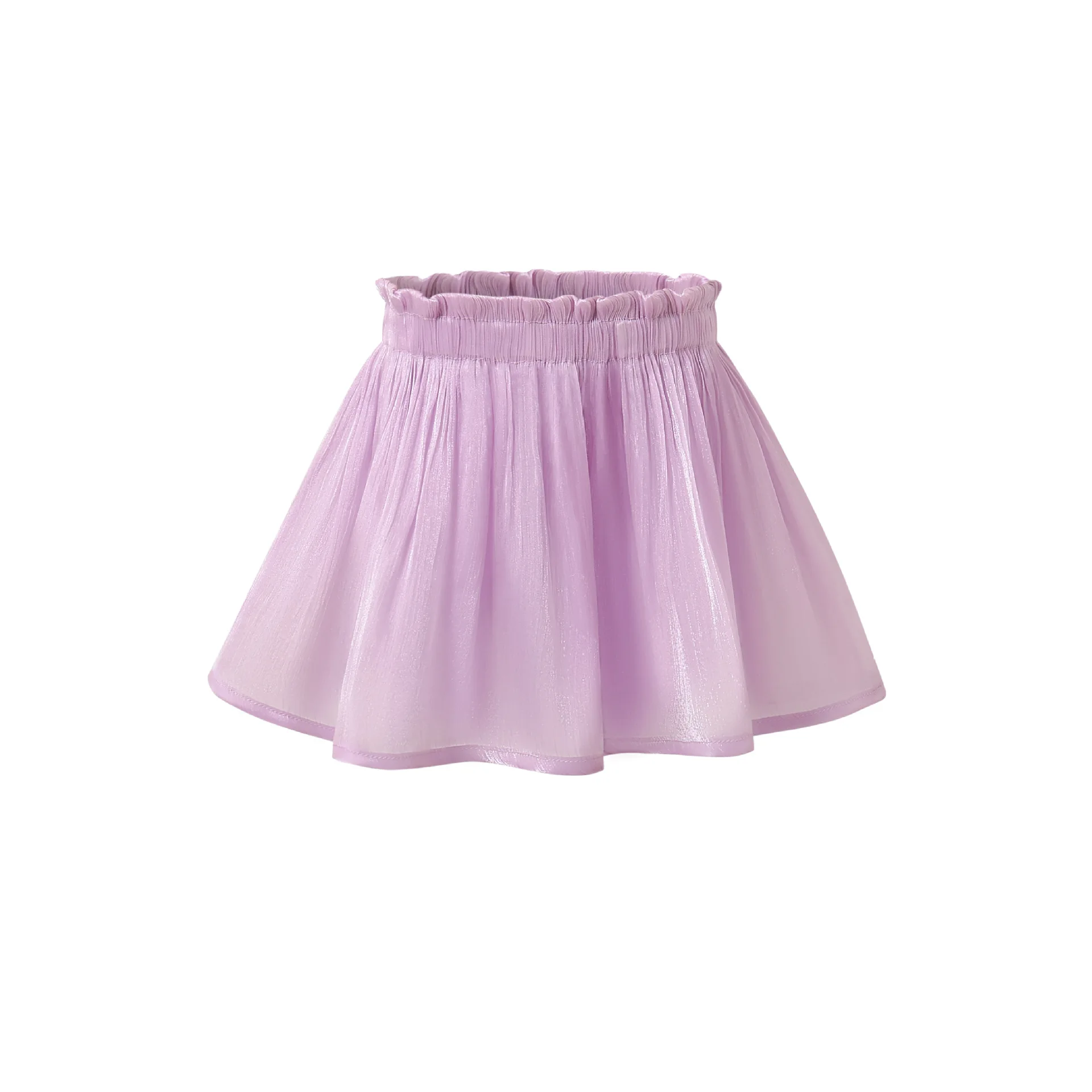Kids Girls Summer Pleated Skirts 2026 New Children Casual Iridescent Skirts Princess Sweet Purple Chiffon Skirt With Shorts