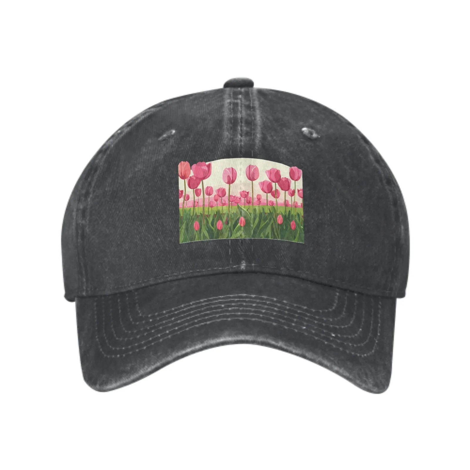 Tulip Field Baseball Cap for Men Women Vintage Trucker Denim Hat Washed Cotton Fashion Unisex Adjustable Sports