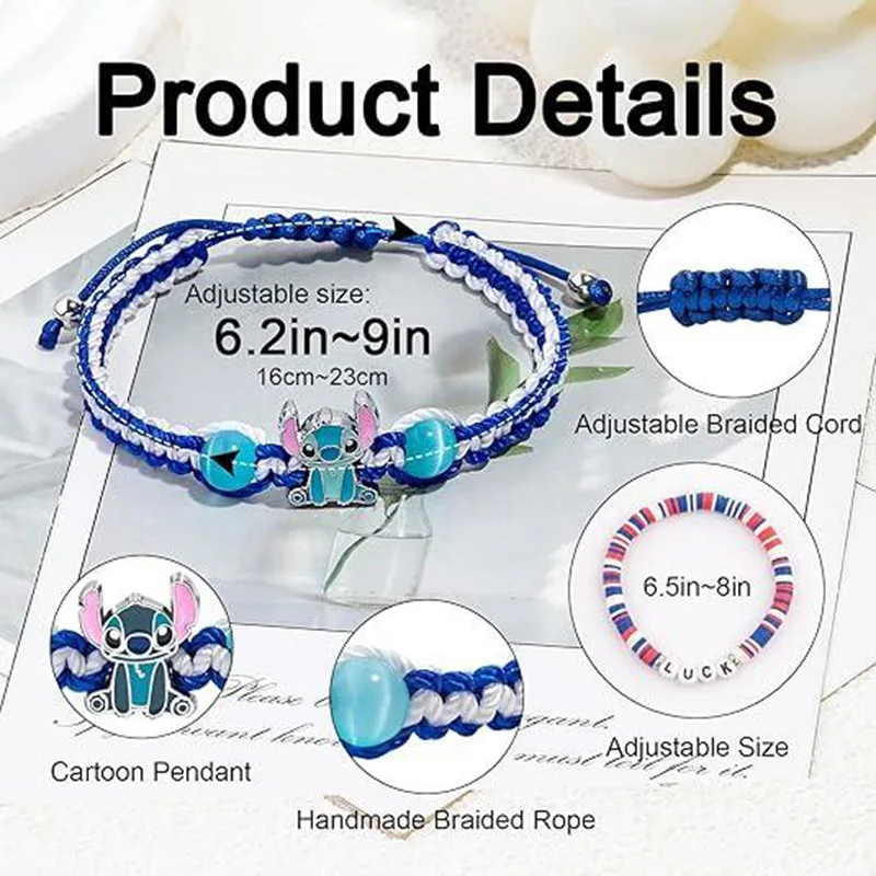 Anime Lilo & Stitch Bracelet Disney Cartoon Figure Stitch Braided Rope Bracelet Fashion Kawaii Jewelry Accessories Xmas Gifts