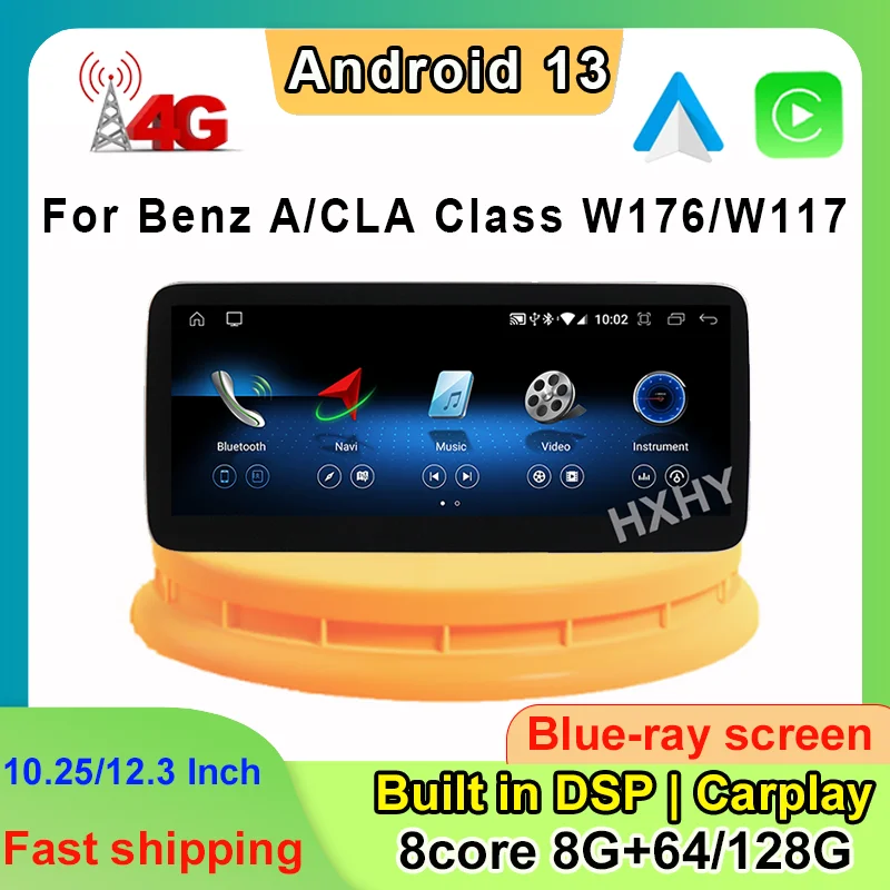 

Автомобильный видеоплеер для Mercedes Benz A Class W176 /GLA X156 / CLA C117 12,3-128, экран 2013 дюйма, Android 13, 8 ядер, 8 + 2018G