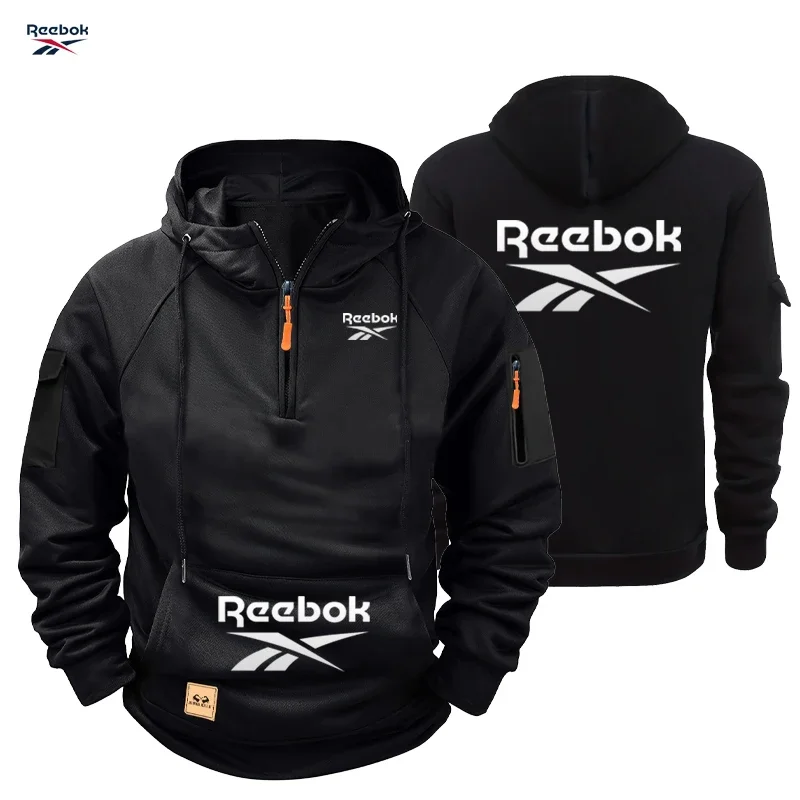 2026 Reebok Men's Winter-Spring Hoodie - Loose Fit Sports Hoodie with Zipper, Long Sleeve, Multiple Pockets - Comfortable Street