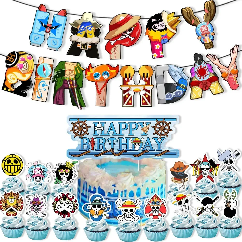 One Piece Party Dekorationen Anime Cartoon Figur Ruffy Zoro Ballon Geburtstag Party Gefälligkeiten Happer Geburtstag Banner Kuchen Topper – Detail 4