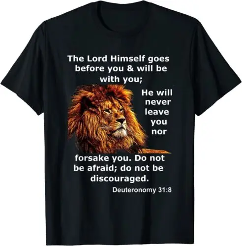  Christian Lion Bible Deuteronomy 31:8 Scripture Verse T-Shirt