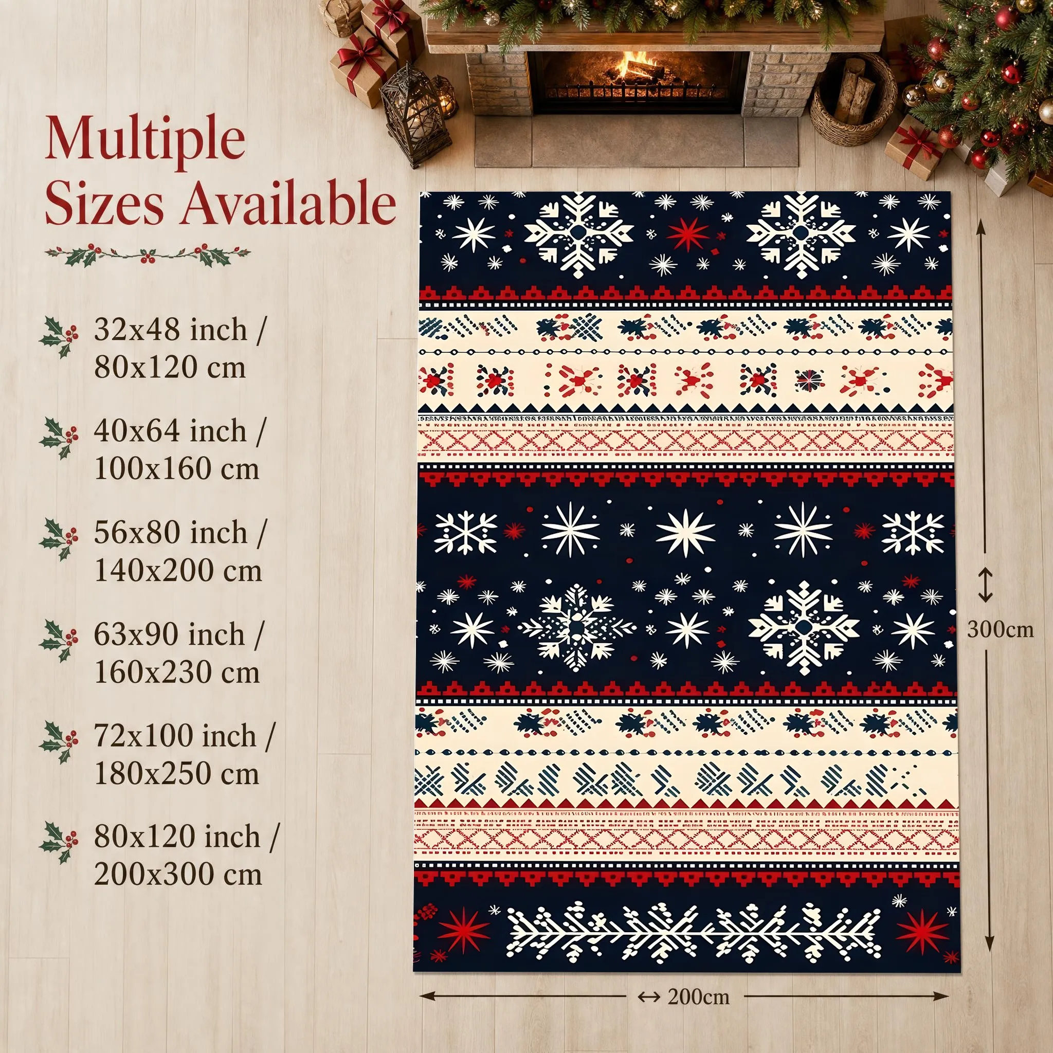 Fair Isle Geometric Striped Snowflake Nordic Retro Style Christmas Rug for Living Room, Entryway, Bedroom, Bedside, Creating a Warm Autumn/Winter Atmosphere