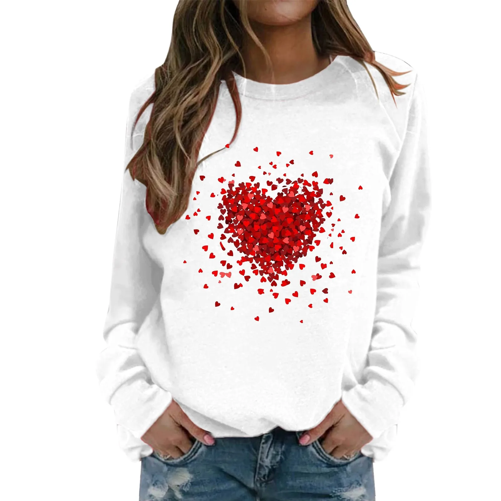 T-shirt con stampa grafica Manica lunga Girocollo Autunno inverno top T-shirt a maniche lunghe da donna ampia comoda nera bianca