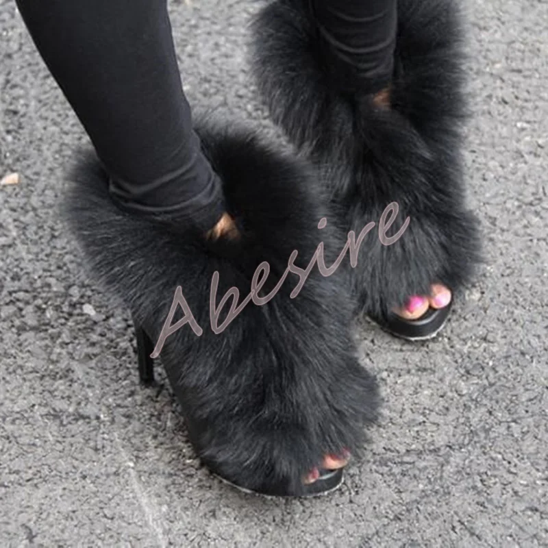 Autumn Suede Open-Toe Bare Boots Original Stiletto Heels Slip-On Furry High Heels Fashion Party Trend Banquet Short Boots 46 view 2