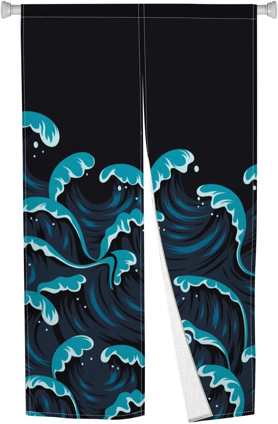 

Японская длинная дверная штора-панель с принтом синих волн, гобелен для окон, для кухонных дверей
