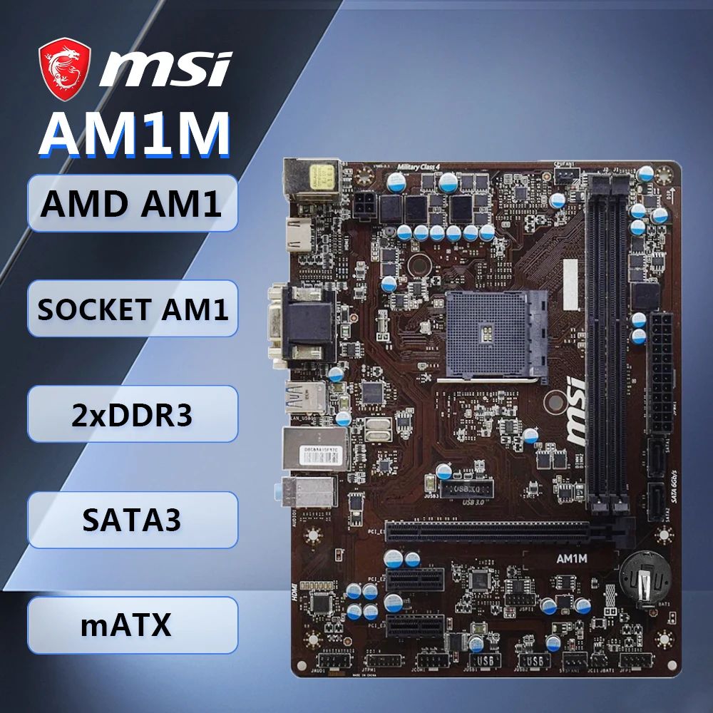 اللوحة الأم MSI AM1M M-ATX AMD المقبس AM1 DDR3 32GB SATA2 HDMI DVI-D VGA لـ AMD Athlon X4/Sempron