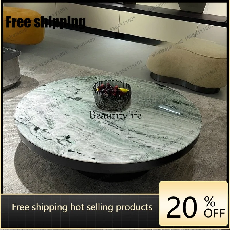 Factory Direct Italian Minimalist Venice Brown Natural Marble Round Coffee Table TV Cabinet