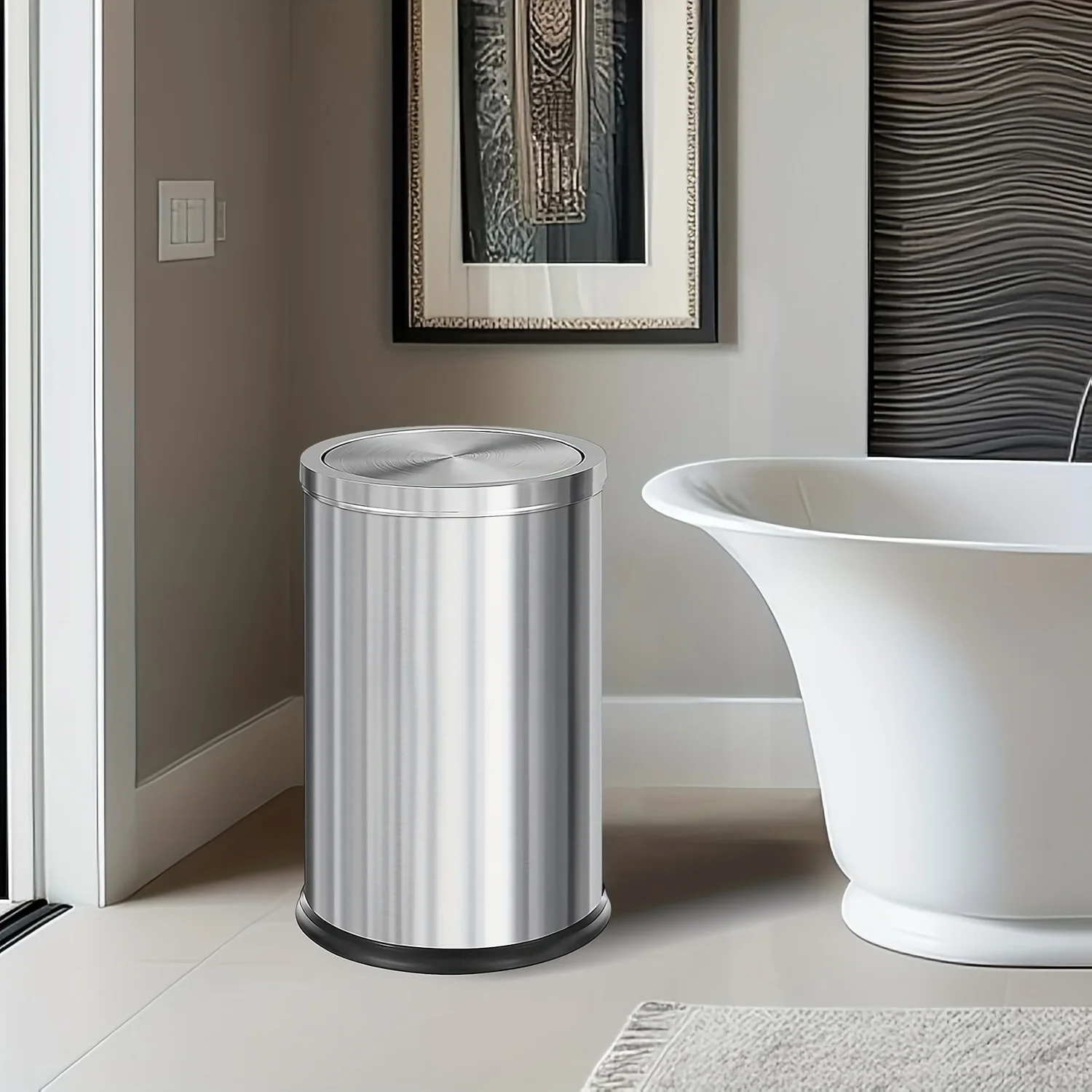 9L Stainless Steel Trash Can with Lid Large Capacity Simple Stylish Recycling Bin Home Kitchen Bathroom Accessories