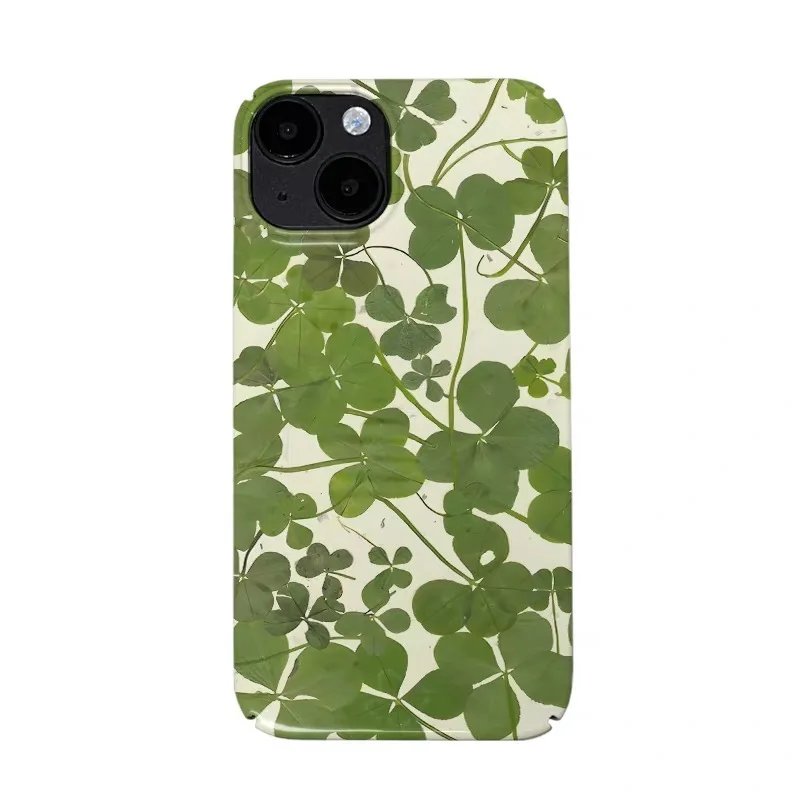 

Ins Korean Small Fresh Green Clover Case for IPHONE 17 16 ProMax 15 14 Plus 13 12 MINI 11 PRO 16Plus XS MAX Acrylic Phone Cover
