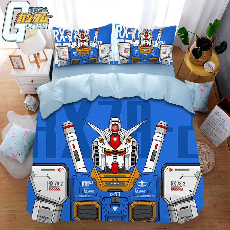 

4Pcs/anime Gundam Sheet Four-Piece Set for Child Comfortable Pure Cotton Bedroom Sheets Quilt Cover Student Dormitory Bedding