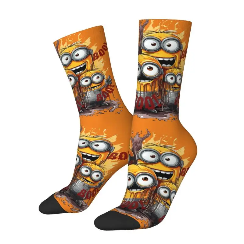 Custom Cool Print M- Minions Halloween BOO Socks for Women Men Stretchy Summer Autumn Winter Crew Socks