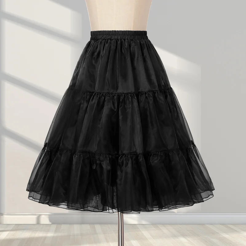 Black Long Micro Puffy Skirt Support No Bone Lolita Daily Maid Violence Blouse Skirt Stand High Waist Polyester Fiber